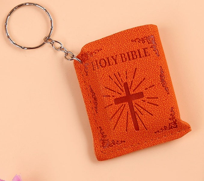 Mini Holy Bible Keychain Religious Christian Jesus Metal/Leather