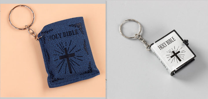 Mini Holy Bible Keychain Religious Christian Jesus Metal/Leather